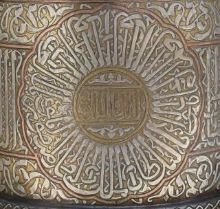 HUGE Islamic revival Mamluk style silver inlaid brass incense burner - Cairo ware 11