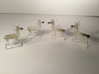 4 Antique Blown Mercury Glass German Deer Reindeer Christmas