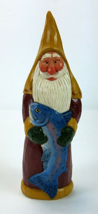 1998 - 99 Susan M Smith Hand Carved Santa Holding Trout Fish Haines,  Alaska 7 "