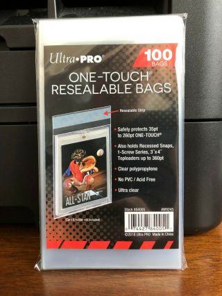 500 Ultra Pro One - Touch Resealable Bags 5 Packs Of 100 For One - Touch Holders