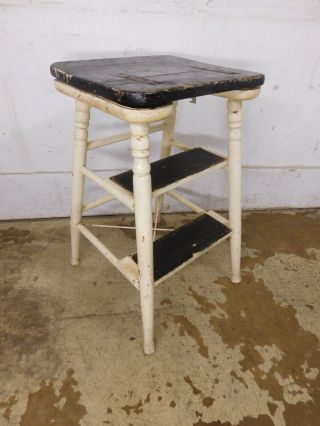 Antique Wood Frankson Step Stool Kitchen Ladder Chair White & Black