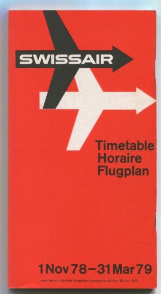 Swissair Timetable Winter 1978 - 79 Flugplan