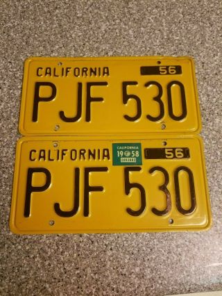 1956 California License Plates,  1958 Validation,  Dmv Clear Guaranteed,  Ex