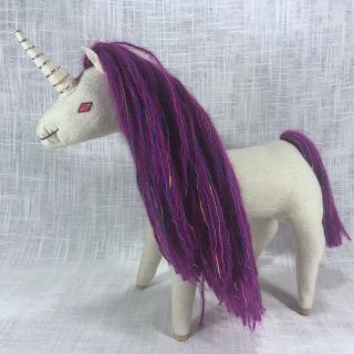 Felt Fairy Unicorn With Purple Yarn Mane & Tail - Wood Hooves - Made In Germany