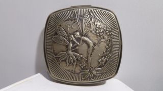 Old Vintage " Poudre Djer - Kiss Kerkoff " Silver - Plate Powder Compact Art Noveau