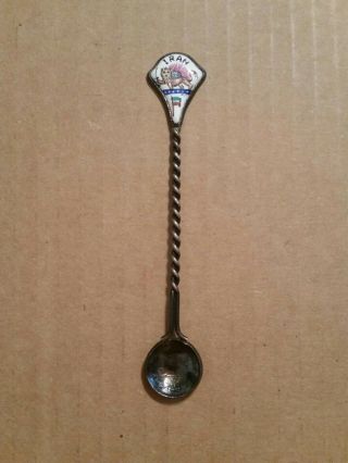Vintage Silver Iran Coin Enamel Souvenir Spoon