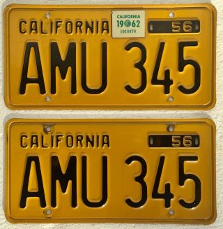1956 - 62 California License Plates Pair.  Dmv Clear Almost Nos