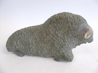 Canadian Eskimo Art Buffalo Bison Stone Carved Figure - 12 " Long - 868 - 1614