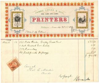James Lucas & Son - Printers - 1870 (baltimore) Invoice