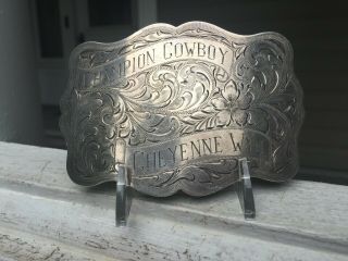 Vintage Bohlin Large Trophy Style Cheyenne " Champion Cowboy " Sterling Buckle