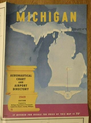 1949 Michigan Aeronautical Chart & Airport Directory - Jeppesen Map 35 " By 32 "