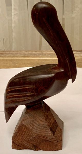 Vintage Large Hand Carved Ironwood Pelican Stork Bird Statue Figurine