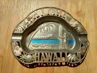 Aloha Hawaii Souvenir Metal Art Trinket Dish,  Ashtray Japan.  Vintage