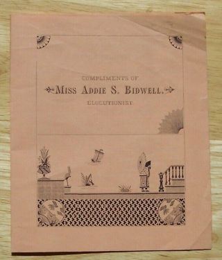 Programme Miss Addie S Bidwell Elocutionist Chester Vermont Ca 1880 Talks