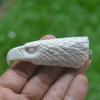 Eagle Head Carving 68x27mm Pendant P4290 W/ Silver In Antler Hand Carved