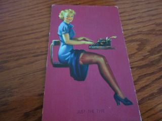 1940 Mutoscope Litho Pin Up Arcade Card Glamour Girls Just The Type Risque Art