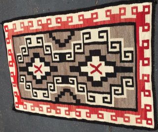 Rug Navajo 3 X 5 Red Brown Beige Vintage Native American Weaving Hand Loomed 3