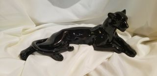 Mid - Century Black Ceramic Panther Lying Down Pristine,  Stunning