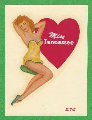 Vintage 1948 Souvenir " Miss Tennessee " Sexy Pinup Water Decal Art
