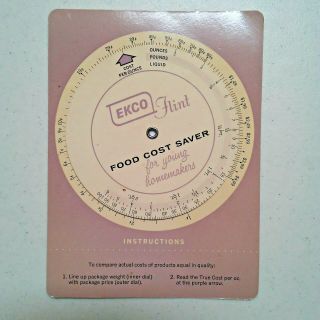 Vintage Ecko Flint Food Cost Saver Calculator Illinois 1965 Advertising Gadget