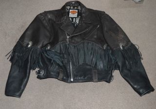 Vtg Harley Davidson Usa Screamin Eagle Club Leather Fringe Biker Jacket 40