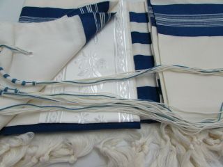 Blue - Striped Classic Wool Tallit,  Size 70 With Ptil Tekhelet Tzitzit,  Rambam Tie