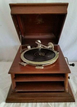 Antique 1900s Columbia Grafonola Table Phonograph,  Record Player,  7 Records