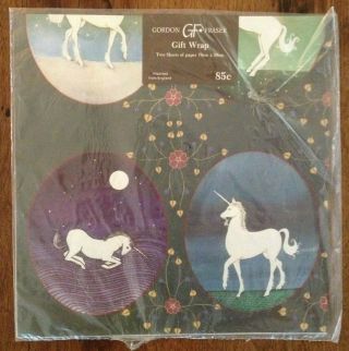Vintage Gordon Fraser Unicorn Moonlight Gift Wrap Nip