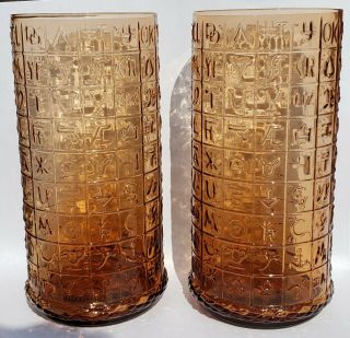 Rare Pair 1951 Imperial Glass Embossed Cow Brand Tumblers Texas Brands Cattle