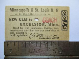 1920s Minneapolis & St.  Louis Railroad Ulm Minnesota,  Excelsior Mn Rr Ticket