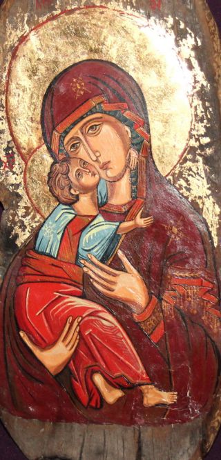 Hand Painted Tempera/wood Orthodox Icon Virgin Mary - Christ Child