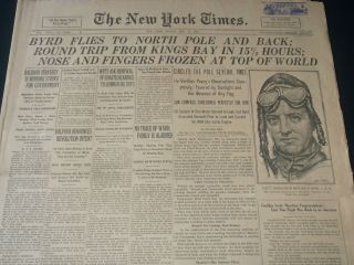 1926 May 10 York Times Newspaper - Byrd Flies To North Pole & Back - Nt 7299