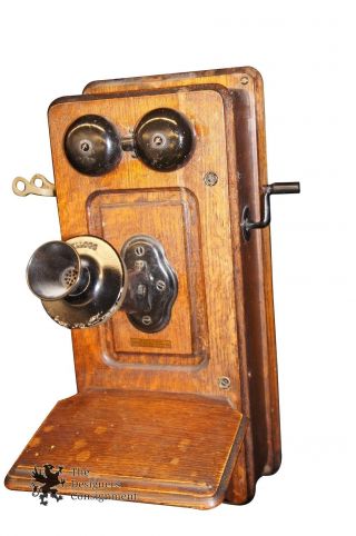 Antique Kellogg Crank Wall Mount Telephone 1900s Quartersawn Tiger Oak Phone 2