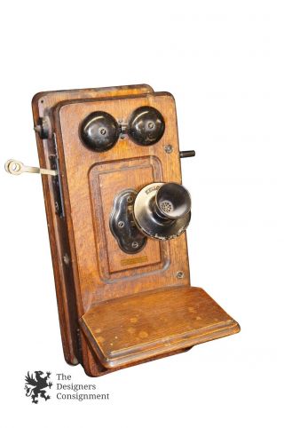 Antique Kellogg Crank Wall Mount Telephone 1900s Quartersawn Tiger Oak Phone 3