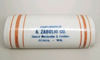 Advertising Western Stoneware Rolling Pin Rust Band A Zabolio - Genoa Wis Antique