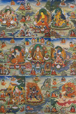 9 X Scrolls 48 " Thangka Set Blessed & Brocaded Eight Forms Of Padmasambhava