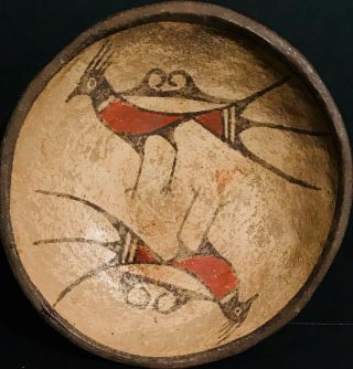 Rare Historic Zuni Polychrome Pictorial Pottery Plate,  Old Script Tag,  C1890,
