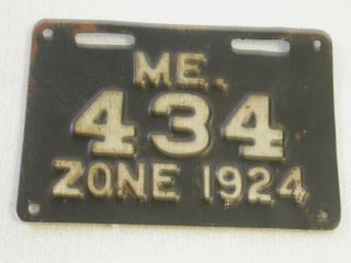 Very Rare 1924 Maine Zone Lisence Plate 3 Digit