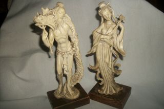 Vintage Carved Ivory Color Resin Statue Figure 