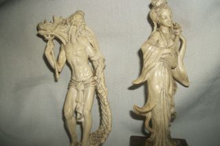 Vintage Carved Ivory Color Resin Statue Figure ' s Figurine Asian Oriental (2) 2