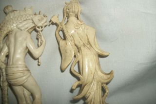 Vintage Carved Ivory Color Resin Statue Figure ' s Figurine Asian Oriental (2) 3