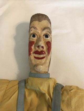 Vintage Wpa Paper Mache Hand Puppet The Big Show Boy Toothbrush Wood Dentist