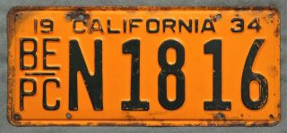 California.  1934.  License Plate.  Be - Pc.  Board Of Equalization/commercial Truck
