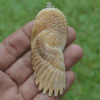 Raven Carving 84x31mm Pendant P4059 W Silver In Buffalo Bone Carved