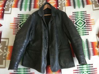 Vtg Front Quarter Horsehide Leather Riding Jacket Coat Wool Black S - M 1940s