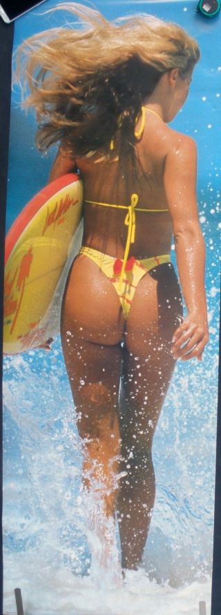 Rare Surf Surfer Girl Bikini G - String 1990 Vintage Orig Door Size Pin Up Poster