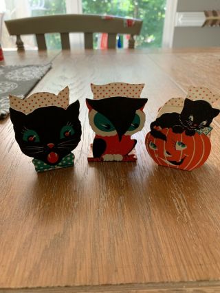 Vintage Dolly Toy Company Halloween Candy Containers Cat Owl Pumpkin