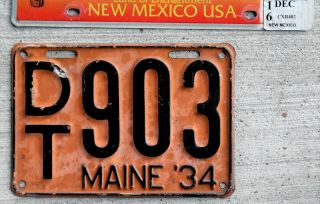 1934 4 - Digit Black On Orange Maine License Plate