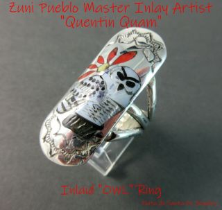 On Hold - Zuni Quentin Quam Picturesque Mosaic Inlay 925 Snow Owl Ring Sz 6 - 3/4