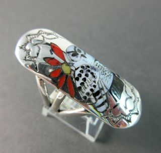 ON HOLD - Zuni QUENTIN QUAM Picturesque Mosaic Inlay 925 SNOW OWL Ring SZ 6 - 3/4 2
